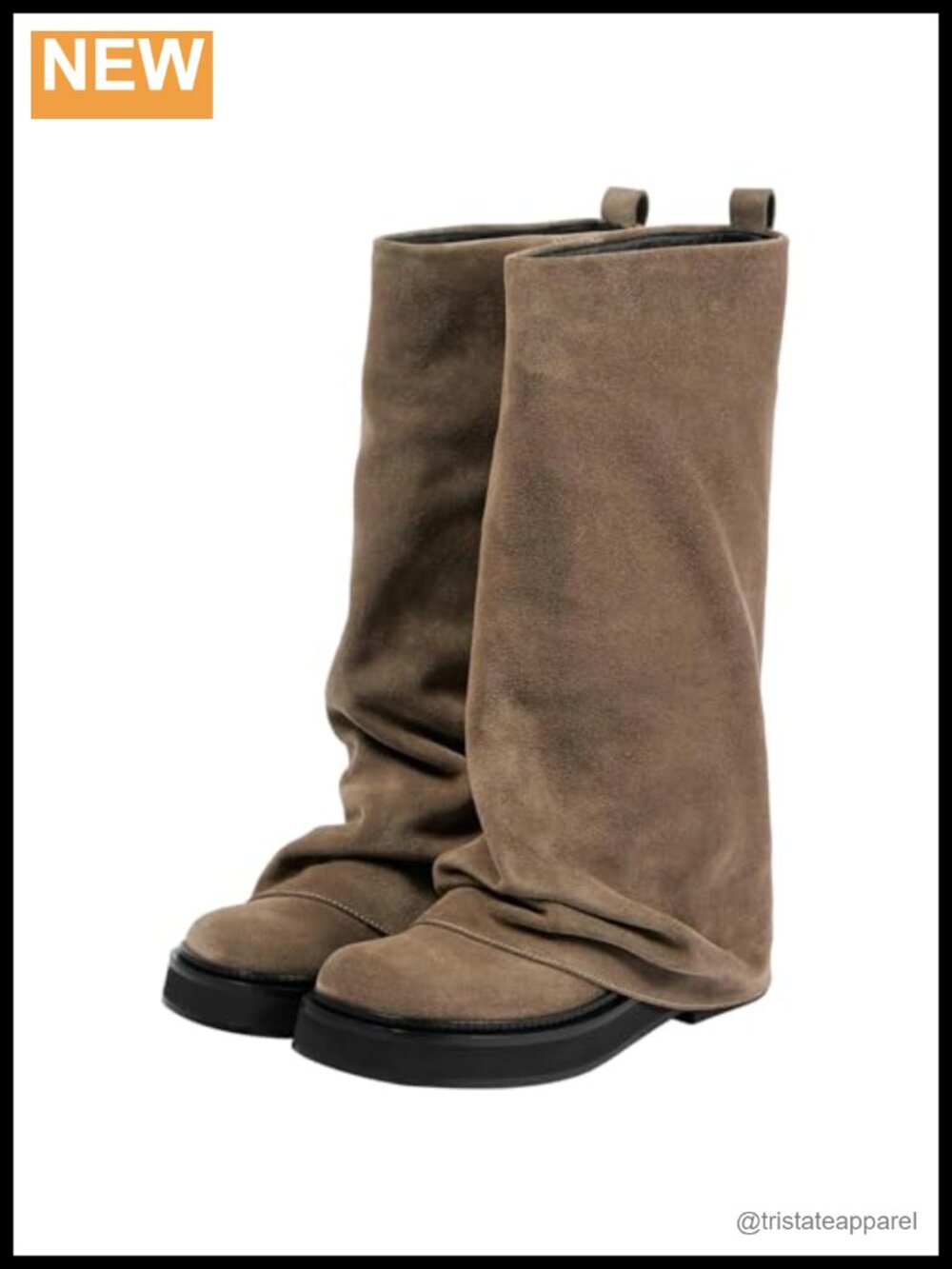 Slouchy Fold Over Knee High Boots Women Low Heel Moto Biker Shoes Mid Calf Pull